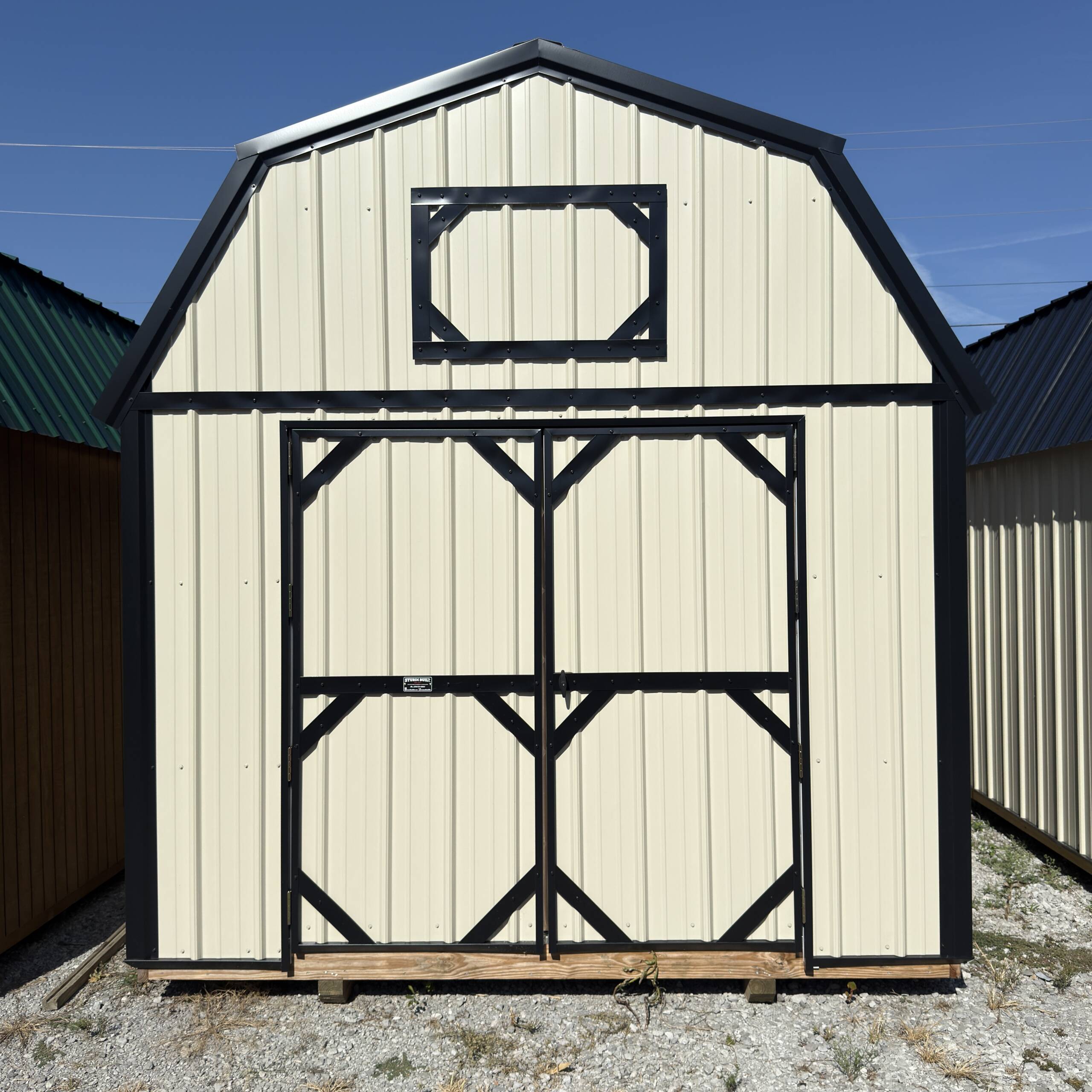 16'' OC FLOOR JOISTS
6'7'' SIDEWALL HEIGHT
6' DOUBLE SHED DOORS (4' SHED DOOR ON 8' WIDE)
FULL LENGTH LOFT SPACE WITH 4' CENTER OPENING