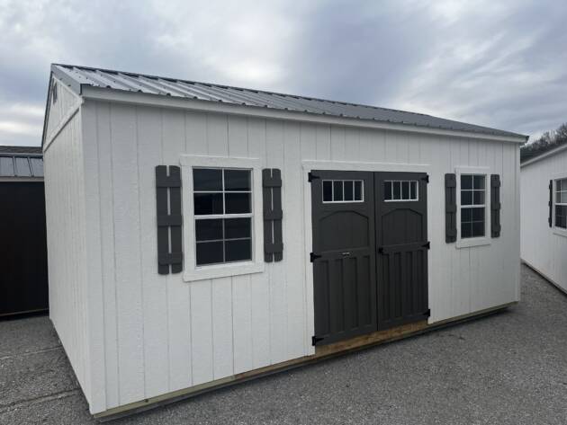 16'' OC FLOOR JOISTS

7'9'' SIDEWALL HEIGHT

6' DOUBLE SHED DOORS W/TRANSOM WINDOWS

2-2X3 SINGLE PANE WINDOW W/ WOODEN SHUTTERS

4' LOFT AREA