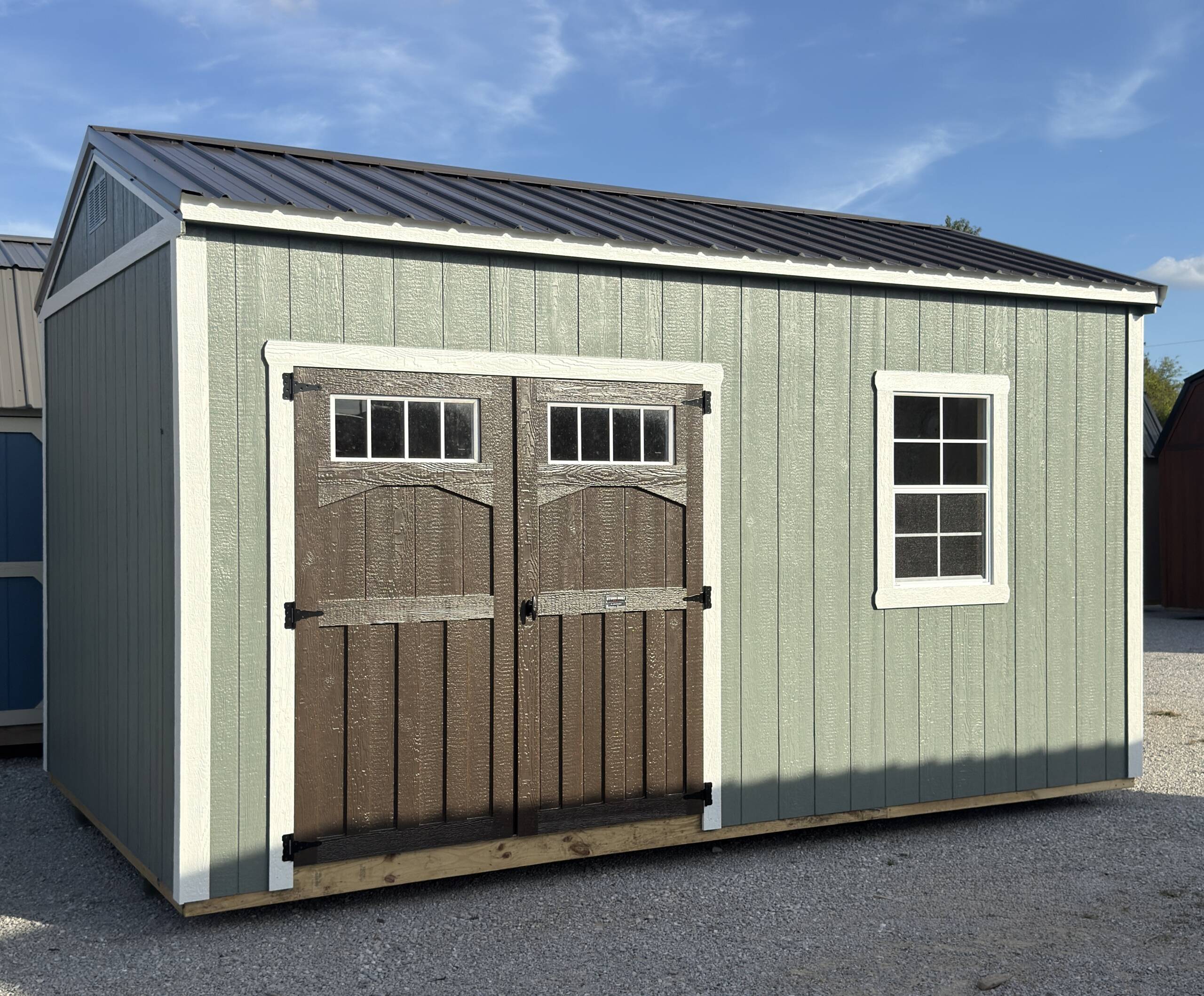 16'' OC FLOOR JOISTS
7'9'' SIDEWALL HEIGHT
6' DOUBLE SHED DOORS W/ TRANSOM WINDOWS
1-2X3 SINGLE PANE WINDOW
4' LOFT AREA